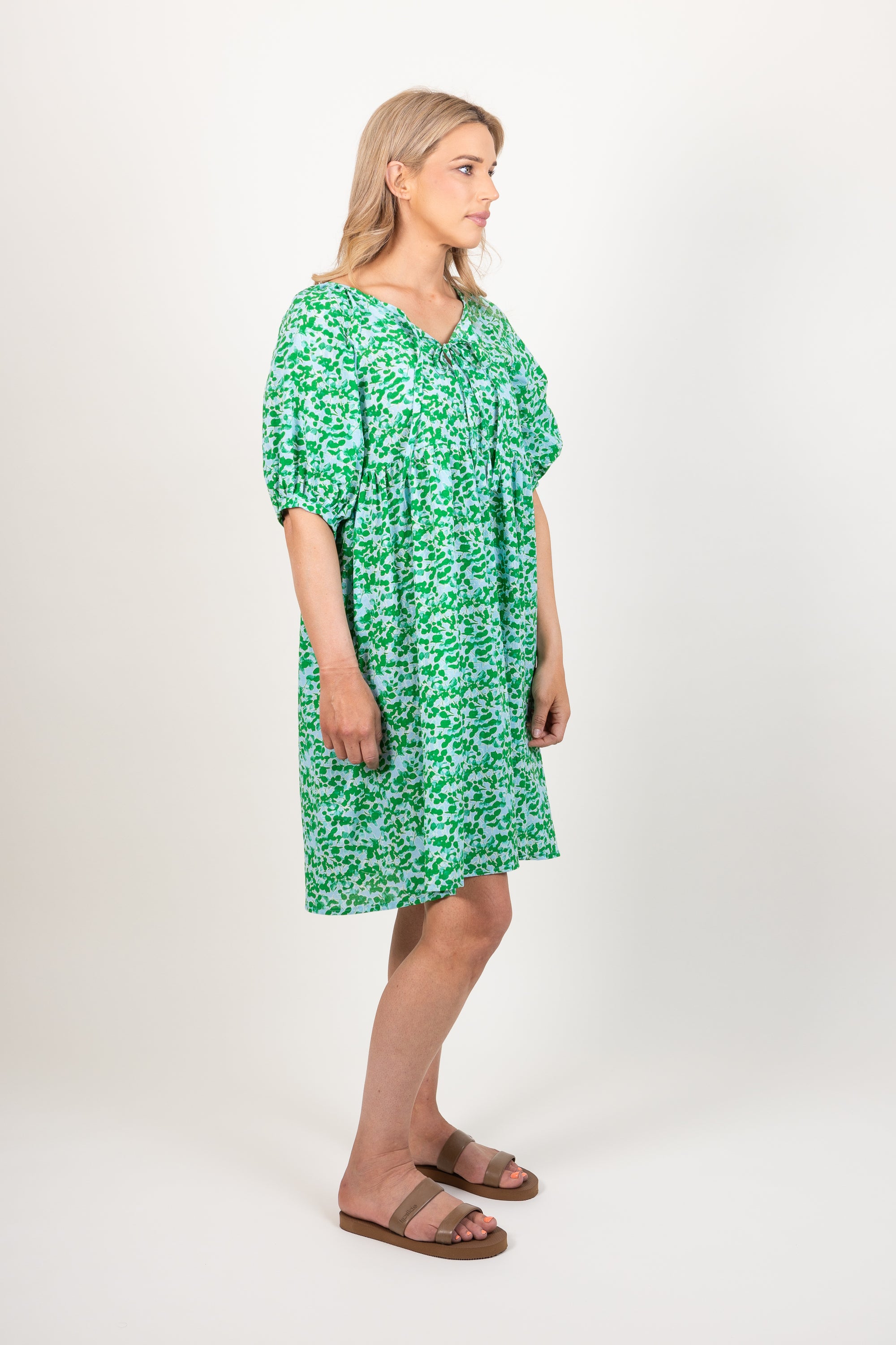 Ames Store Summer Cotton Seersucker Dress Green Blue Print