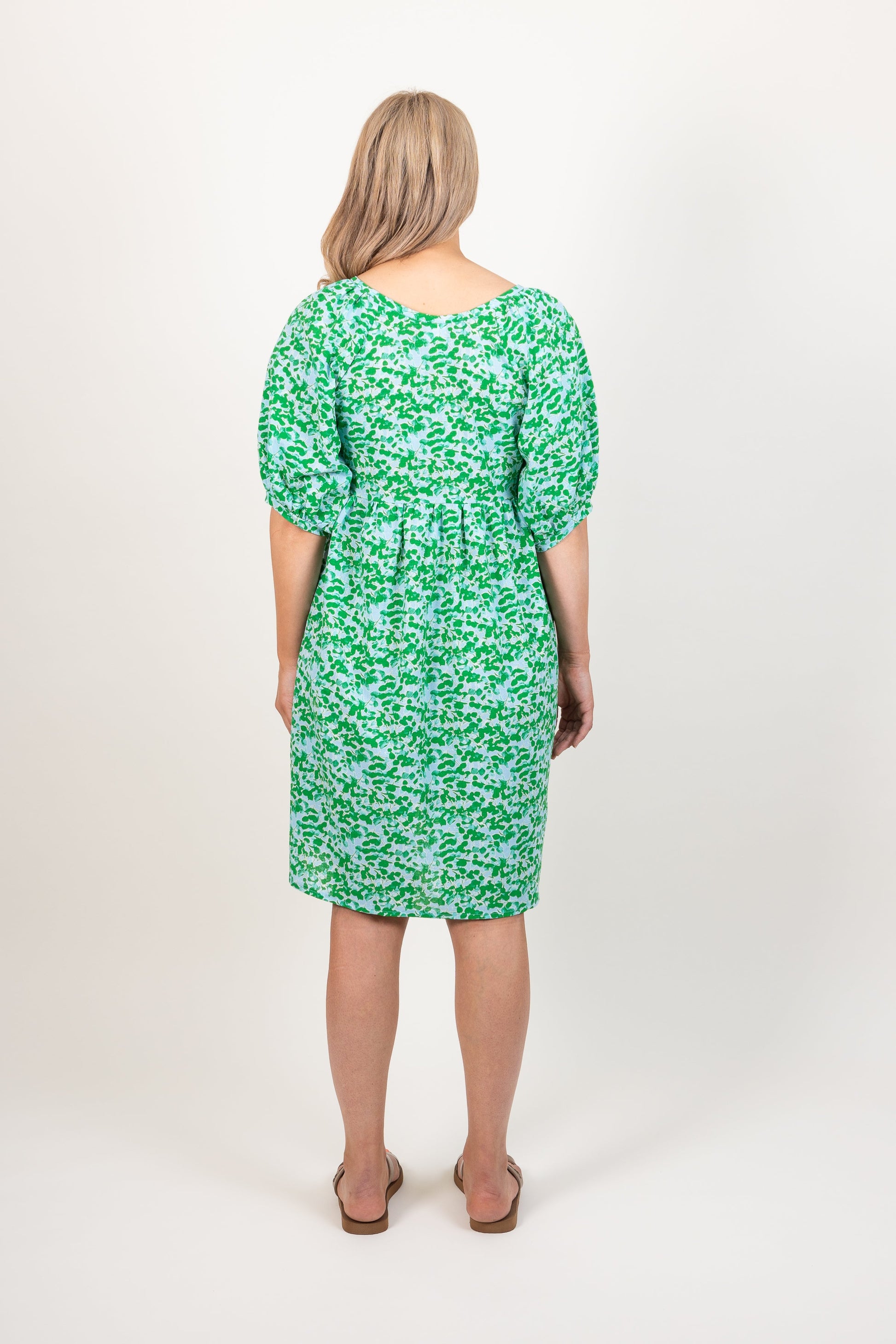 Ames Store Summer Cotton Seersucker Dress Green Blue Print