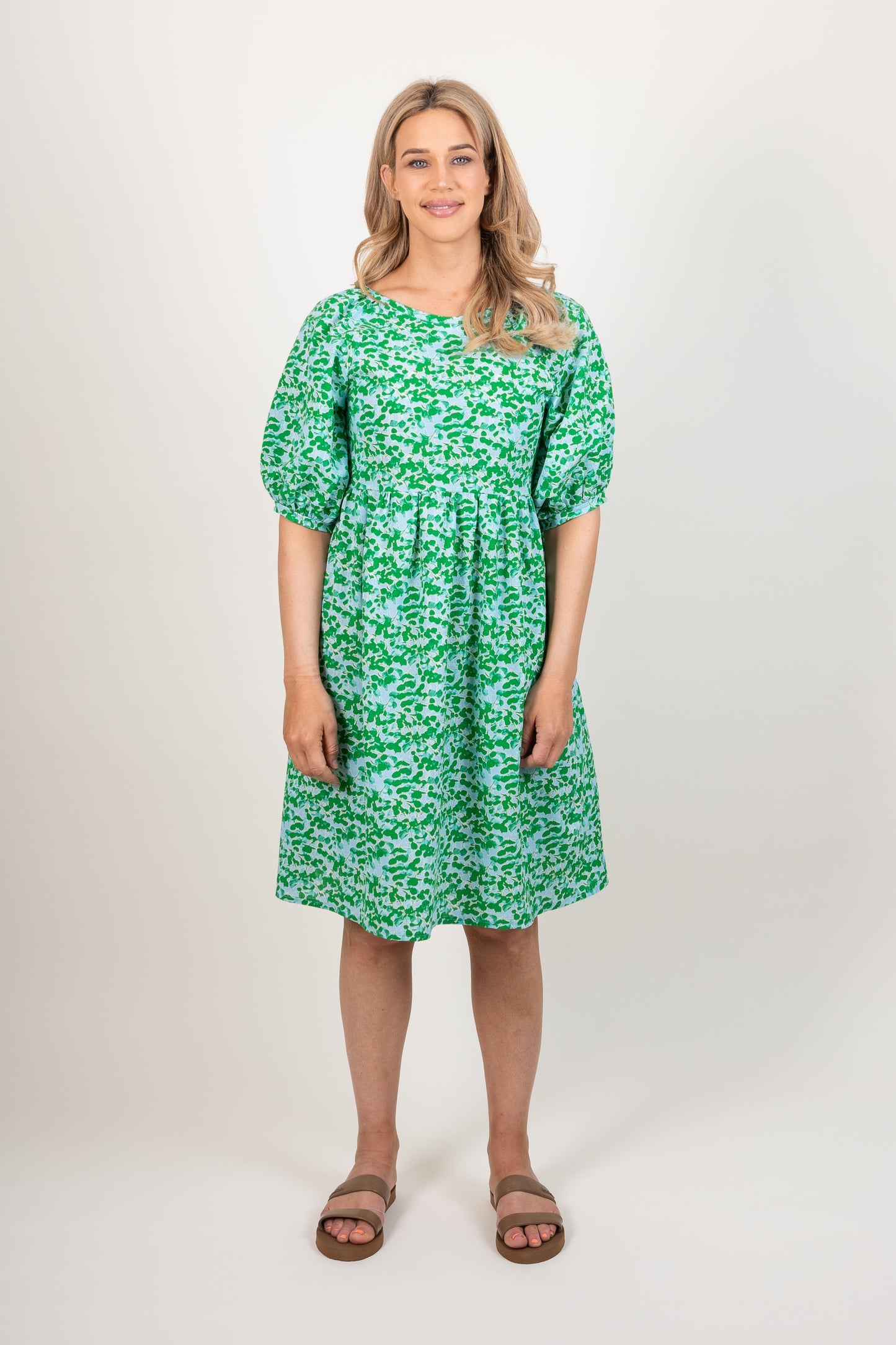 Ames Store Summer Cotton Seersucker Dress Green Blue Print