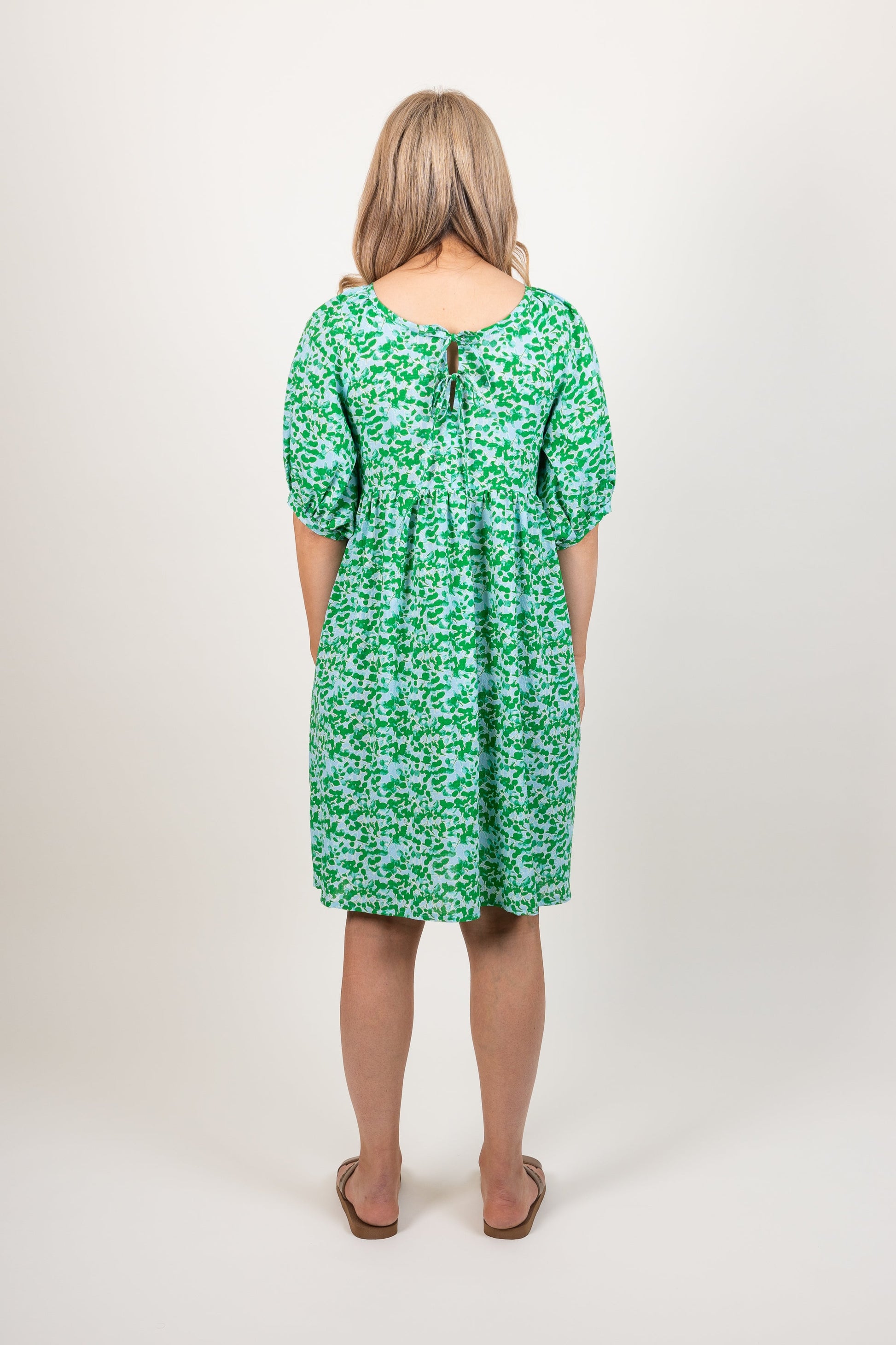 Ames Store Summer Cotton Seersucker Dress Green Blue Print