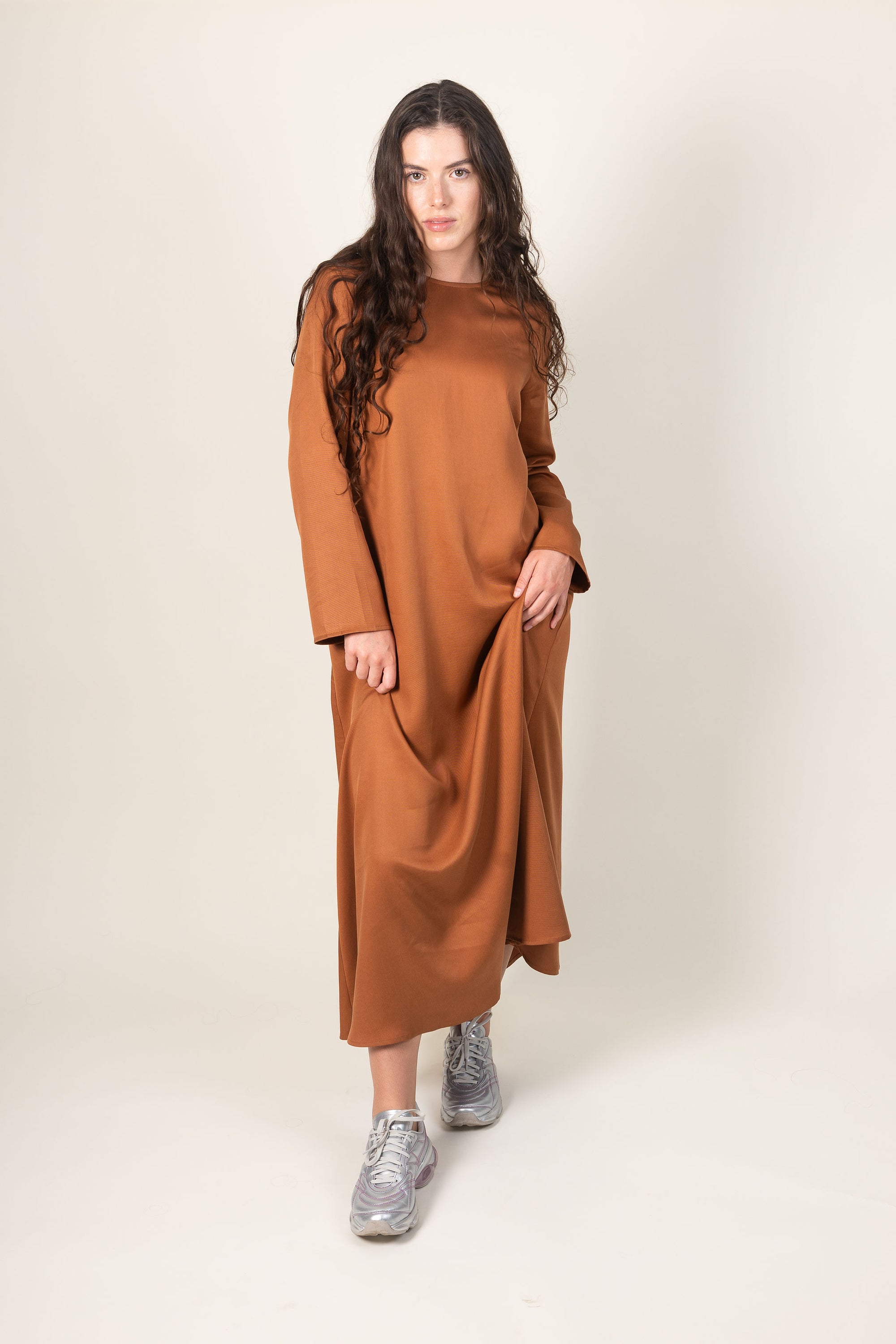 Ames Store Staple Dress in Bronze Winter dress with sneakers