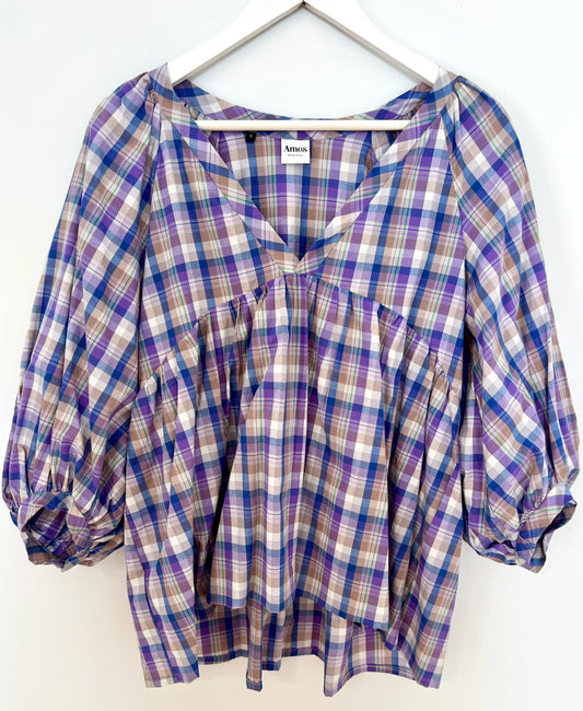 ANNA TOP ~ LILAC CHECK