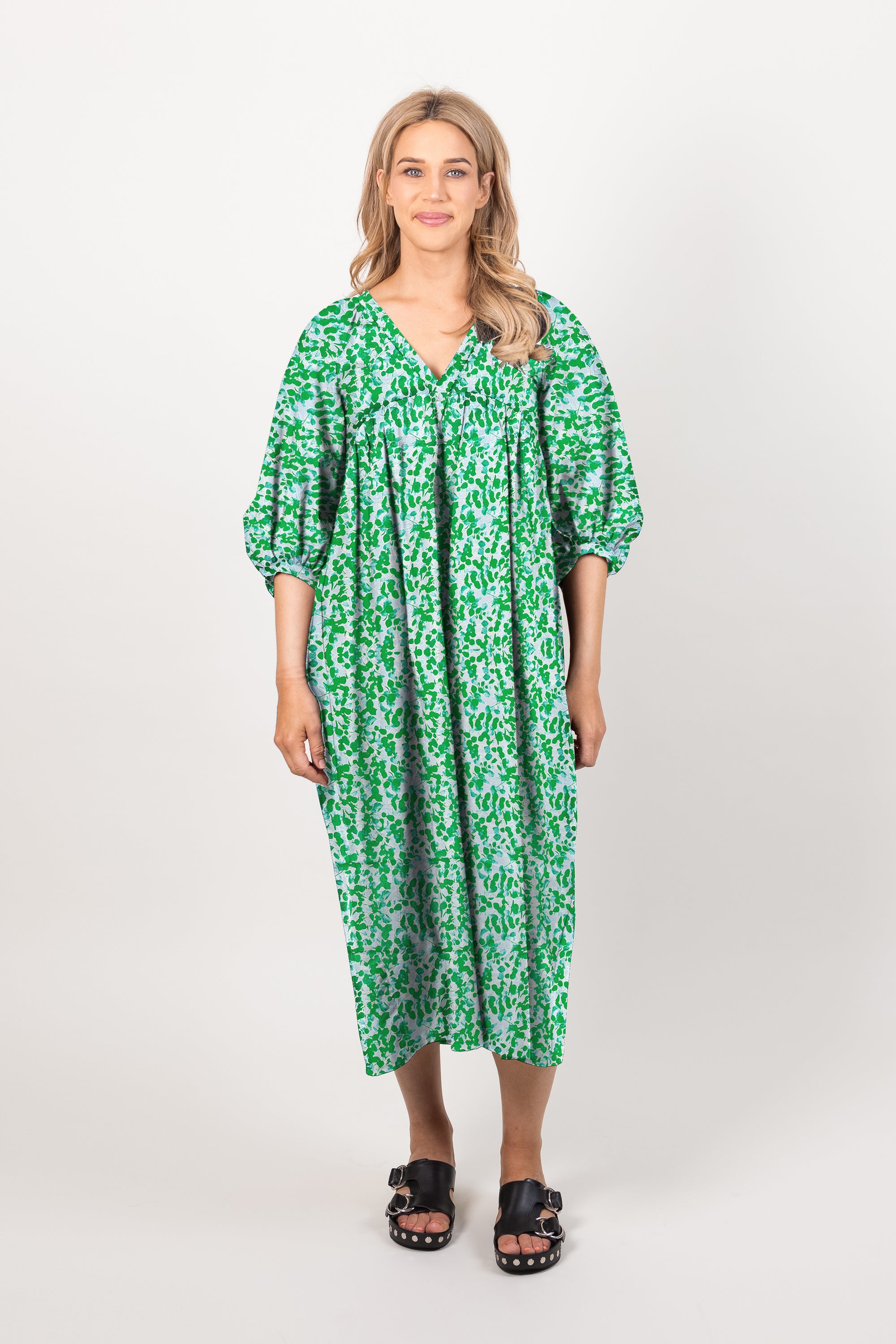 Ames Store Anna Dress Summer Cotton Green Blue Pattern