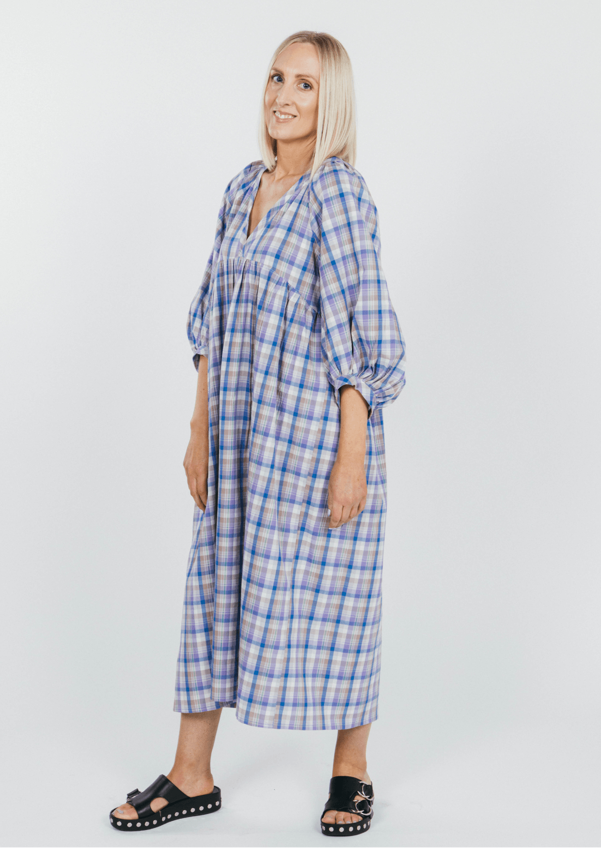 Anna Dress ~ Lilac Check - Ames Store NZ