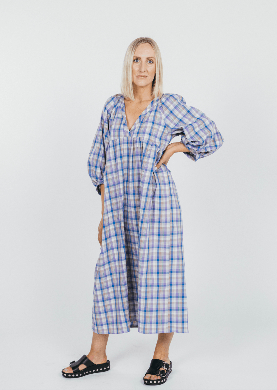 Anna Dress ~ Lilac Check - Ames Store NZ